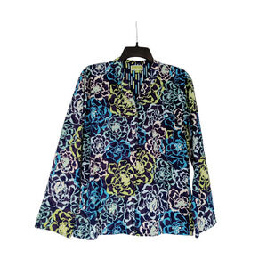 Vera Bradley Floral Multicolor Shirt Blue Collared Long Sleeve Blouse Size S